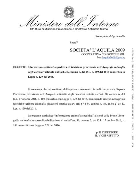 Antimafia del Consorzio L’Aquila 2009